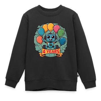 4 Jahre Geburtstag Kleiner Roboter mit Luftballons - Kinder Premium Organic Sweatshirt - Schwarz - Vorne - AI Model Kid Female (0cm)