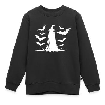 Unheimliche Halloween Hexe mit Fledermäusen - Kinder Premium Organic Sweatshirt - Schwarz - Vorne - AI Model Kid Female (0cm)