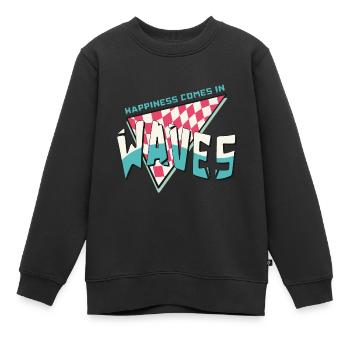 Happiness comes in waves Sommer Strand Retro Surf - Kinder Premium Organic Sweatshirt - Schwarz - Vorne - AI Model Kid Female (0cm)