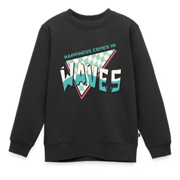 Happiness comes in waves Sommer Strand Retro Surf - Kinder Premium Organic Sweatshirt - Schwarz - Vorne - AI Model Kid Female (0cm)