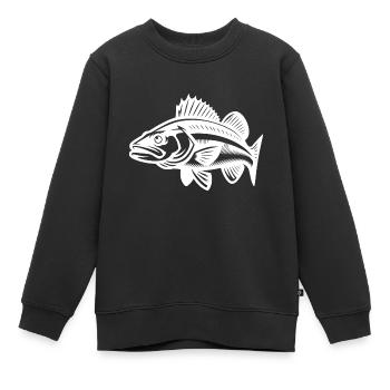 Baignade Poisson sandre - Sweat Premium enfant bio - noir - Devant - AI Model Kid Female (0cm)