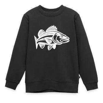 Poisson sandre élégant - Sweat Premium enfant bio - noir - Devant - AI Model Kid Female (0cm)
