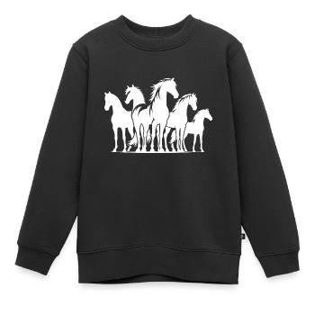 Knuffige Pferdebande Pferde auf dem Reitplatz - Kinder Premium Organic Sweatshirt - Schwarz - Vorne - AI Model Kid Female (0cm)