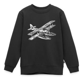 Vintage Einmotoriges Wasserflugzeug Retro Style - Kinder Premium Organic Sweatshirt - Schwarz - Vorne - AI Model Kid Female (0cm)