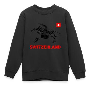Switzerland mit Bergen und Gondel und Skifahrer - Kinder Premium Organic Sweatshirt - Schwarz - Vorne - AI Model Kid Female (0cm)