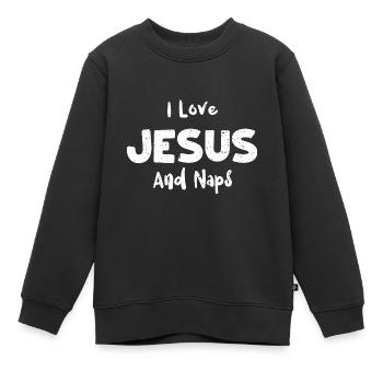I Love Jesus And Naps - Jesus - Kinder Premium Organic Sweatshirt - Schwarz - Vorne - AI Model Kid Female (0cm)