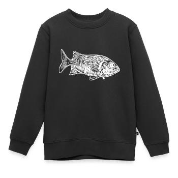 Poisson soldat vintage - Hussar Fish Fan - Sweat Premium enfant bio - noir - Devant - AI Model Kid Female (0cm)