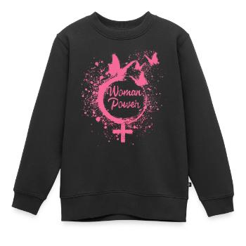 Pouvoir de la femme,Liberté,Papillons,Femmes,Rose - Sweat Premium enfant bio - noir - Devant - AI Model Kid Female (0cm)