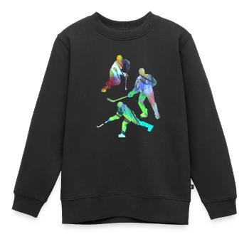 Eishockey, Hockey, Graffiti, bunt, stencil - Kinder Premium Organic Sweatshirt - Schwarz - Vorne - AI Model Kid Female (0cm)