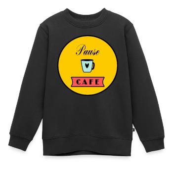 - CAFE- PAUSE. CAFE. - KAFFEE. - HUMOR. DROLE - Kinder Premium Organic Sweatshirt - Schwarz - Vorne - AI Model Kid Female (0cm)