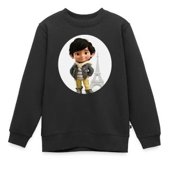 EIFFELTURM - Lächelnder Junge - Tourist - Kinder Premium Organic Sweatshirt - Schwarz - Vorne - AI Model Kid Female (0cm)