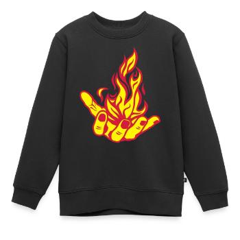 offene Hand offene Flamme, Feuer Fire1 Hand - Kinder Premium Organic Sweatshirt - Schwarz - Vorne - AI Model Kid Female (0cm)