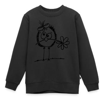 süßer Vogel mit Blume im Schnabel - Kinder Premium Organic Sweatshirt - Schwarz - Vorne - AI Model Kid Female (0cm)