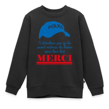 France Victimes du Devoir Policier Police Merci - Sweat Premium enfant bio - noir - Devant - AI Model Kid Female (0cm)