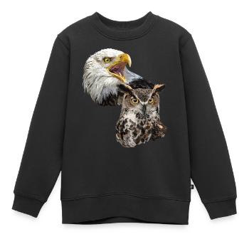American Pigargo et American Owl - Sweat Premium enfant bio - noir - Devant - AI Model Kid Female (0cm)