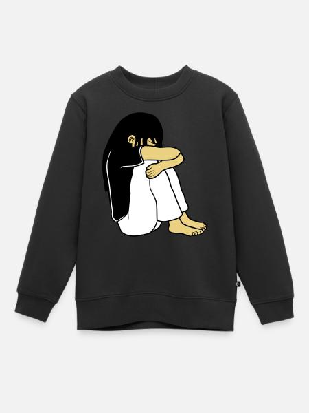 Sad sitting girl - Kids Premium Organic Sweatshirt - black