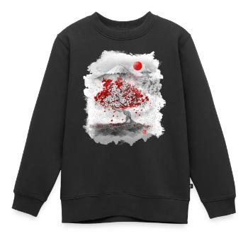 Mount Fuji hinter einem Kirschbaum - Kinder Premium Organic Sweatshirt - Schwarz - Vorne - AI Model Kid Female (0cm)
