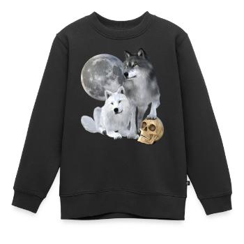 Wölfe, weiß, grau, Mond, Schädel - Kinder Premium Organic Sweatshirt - Schwarz - Vorne - AI Model Kid Female (0cm)