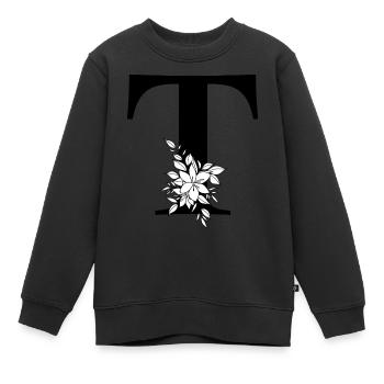 Lettre T - Sweat Premium enfant bio - noir - Devant - AI Model Kid Female (0cm)