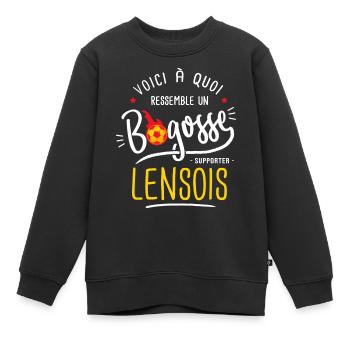 football lens bogosse foot supporter lensois - Sweat Premium enfant bio - noir - Devant - AI Model Kid Female (0cm)
