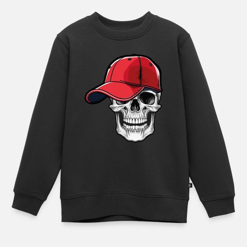 Crâne avec casquette - Sweat Premium enfant bio - noir