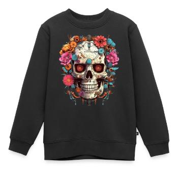 Cyborg Skull Robot Android Sugar Skull - Sweat Premium enfant bio - noir - Devant - AI Model Kid Female (0cm)