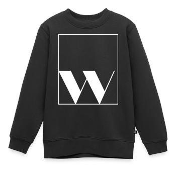 Lettre alphabet w - Sweat Premium enfant bio - noir - Devant - AI Model Kid Female (0cm)