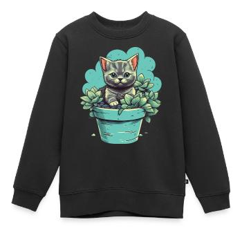 Niedliches Kätzchen in Blumentopf mit Sukkulenten - Kinder Premium Organic Sweatshirt - Schwarz - Vorne - AI Model Kid Female (0cm)