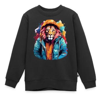 Streetstyle-Löwe | Löwen-Liebhaber - Kinder Premium Organic Sweatshirt - Schwarz - Vorne - AI Model Kid Female (0cm)