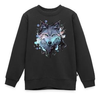 Wolf Wolfskopf Mystisch Natur Wild Wildnis Kunst - Kinder Premium Organic Sweatshirt - Schwarz - Vorne - AI Model Kid Female (0cm)