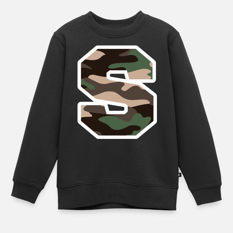 lettre S camouflage militaire-idée cadeau - Sweat Premium enfant bio - noir