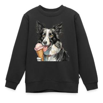 border collie glace - Sweat Premium enfant bio - noir - Devant - AI Model Kid Female (0cm)