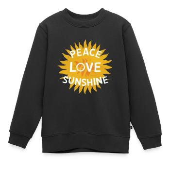 Hippie Peace Love Sunshine Sonnenblume - Kinder Premium Organic Sweatshirt - Schwarz - Vorne - AI Model Kid Female (0cm)