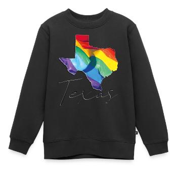 LGBTQ Flagge in der Texas State Landkarte TX - Kinder Premium Organic Sweatshirt - Schwarz - Vorne - AI Model Kid Female (0cm)