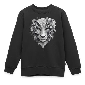 Löwenkopf mit Blumen - Kinder Premium Organic Sweatshirt - Schwarz - Vorne - AI Model Kid Female (0cm)