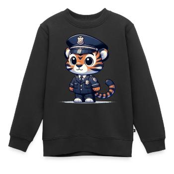 Mignon Tigre Officier de Police - Sweat Premium enfant bio - noir - Devant - AI Model Kid Female (0cm)