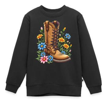 Chaussure Florale - Flower Power - Sweat Premium enfant bio - noir - Devant - AI Model Kid Female (0cm)