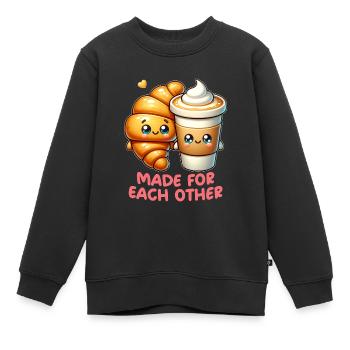 Cappuccino et croissants - Sweat Premium enfant bio - noir - Devant - AI Model Kid Female (0cm)