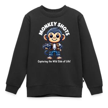 Photographe chimpanzé - Sweat Premium enfant bio - noir - Devant - AI Model Kid Female (0cm)