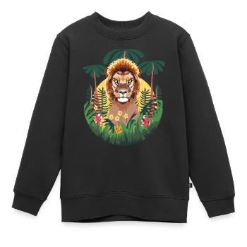 Löwen-Dschungel - Kinder Premium Organic Sweatshirt - Schwarz - Vorne - AI Model Kid Female (0cm)