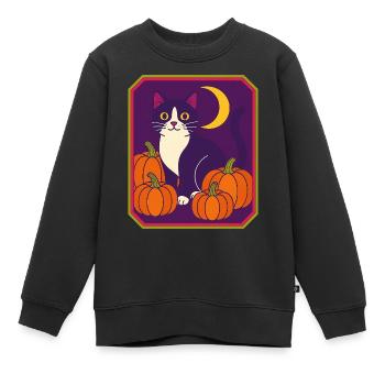 Smoking encadré Cat Moon - Sweat Premium enfant bio - noir - Devant - AI Model Kid Female (0cm)