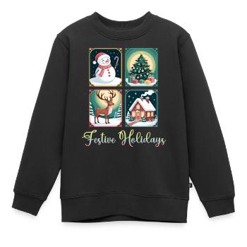 4 Panels Weihnachten Festliche Feiertage - Kinder Premium Organic Sweatshirt - Schwarz - Vorne - AI Model Kid Female (0cm)