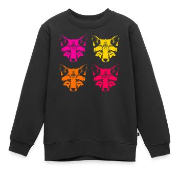 Farbige Füchse  - Kinder Premium Organic Sweatshirt - Schwarz - Vorne - AI Model Kid Female (0cm)