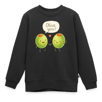Olive You! Olive Love Paar Valentinstag Liebe  - Kinder Premium Organic Sweatshirt - Schwarz - Vorne - AI Model Kid Female (0cm)