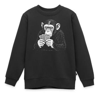 Chimp playing Cards - Kids Premium Organic Sweatshirt - black - Front - AI Model Kid Female (0cm)