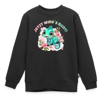 Maintenant, ça devient coloré - Un mignon caméléon aquarelle - Sweat Premium enfant bio - noir - Devant - AI Model Kid Female (0cm)