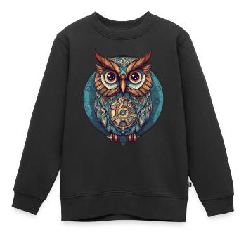 Eule mit Kreis türkis, süß; Cartoon Style, Boho - Kinder Premium Organic Sweatshirt - Schwarz - Vorne - AI Model Kid Female (0cm)