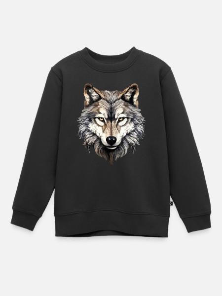 Wolf Wolfskopf Wölfe Wolfsrudel Natur Motiv Kunst - Kinder Premium Organic Sweatshirt - Schwarz