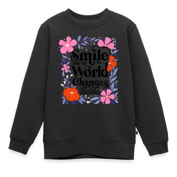 Change the World and Smile - Kids Premium Organic Sweatshirt - black - Front - AI Model Kid Female (0cm)