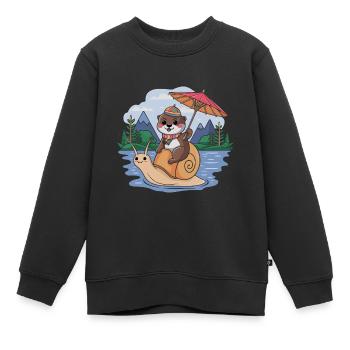 Lustiger Otter mit Sonnenschirm sitzt auf Schnecke - Kinder Premium Organic Sweatshirt - Schwarz - Vorne - AI Model Kid Female (0cm)